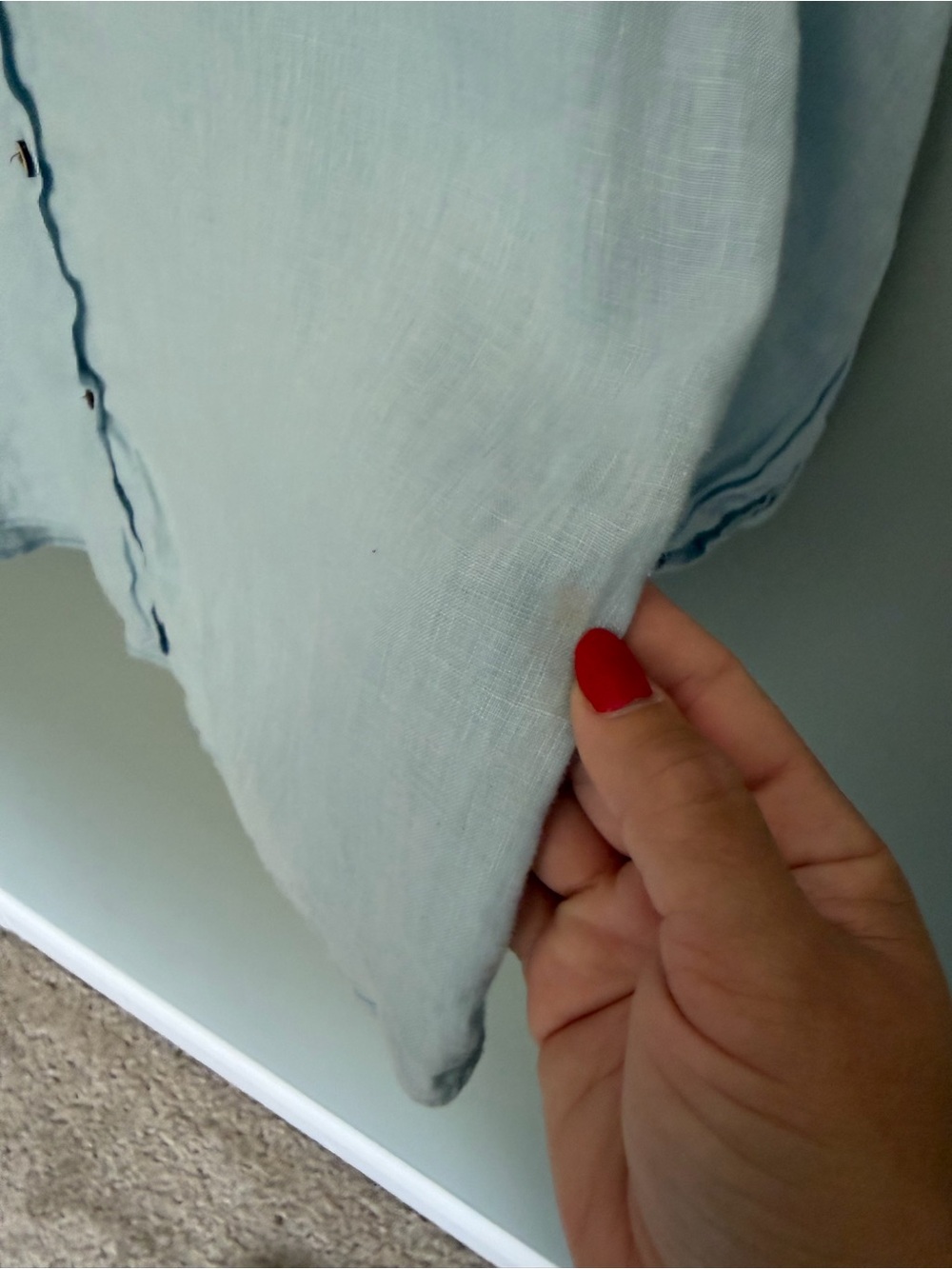 Raw + Flow Handmade 100% Linen Blue Balloon Sleeve Long Sleeve Button Down Shirt - Picture 8 of 15